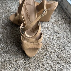 American Rag Tan Wedges with Suede-Like Straps